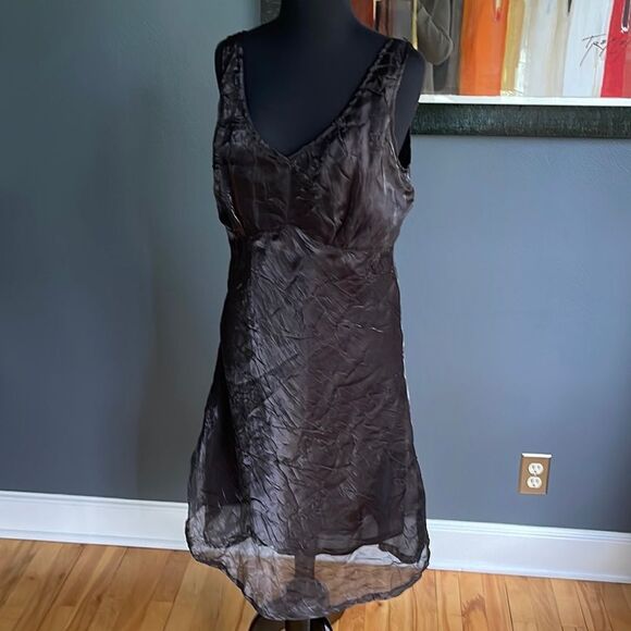 Barbara Lesser vintage sheer crinkle lined V front & back neckline slip midi. Md - Picture 1 of 7